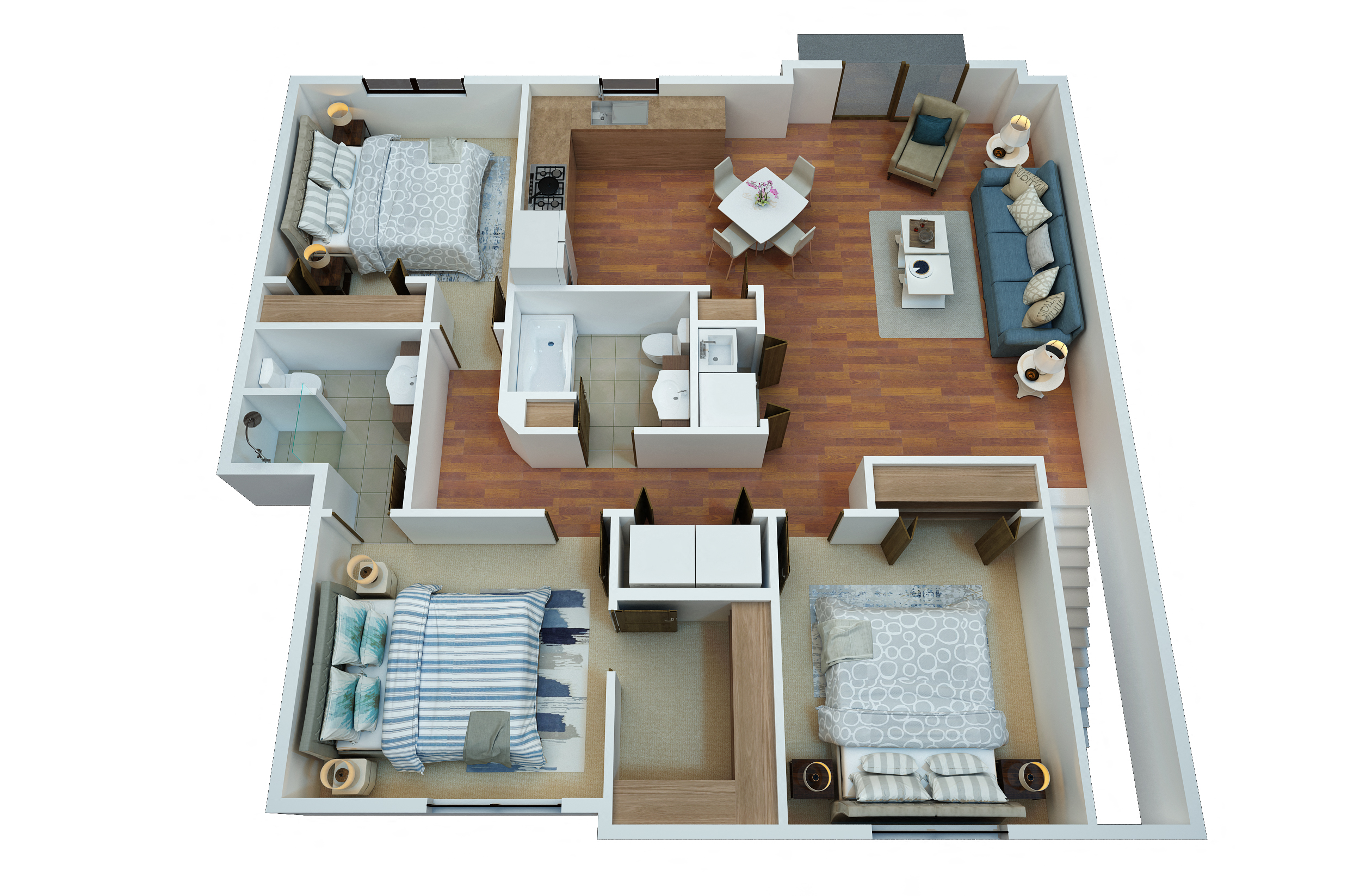 Floor plan for 3 beds, 2 baths, 1323 sqft